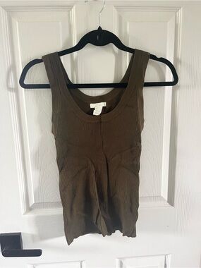 H&M Basics Brown/Olive Green Ribbed Knit Tank Top - Size XS